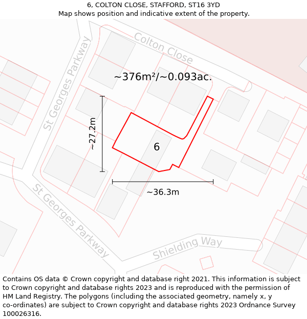 6, COLTON CLOSE, STAFFORD, ST16 3YD: Plot and title map