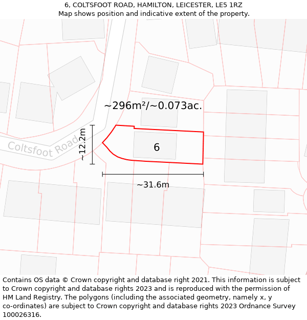 6, COLTSFOOT ROAD, HAMILTON, LEICESTER, LE5 1RZ: Plot and title map