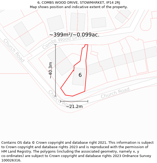 6, COMBS WOOD DRIVE, STOWMARKET, IP14 2RJ: Plot and title map