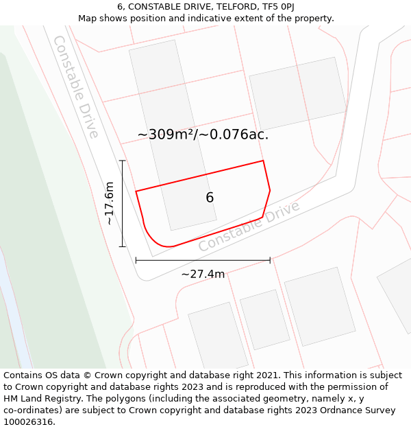 6, CONSTABLE DRIVE, TELFORD, TF5 0PJ: Plot and title map