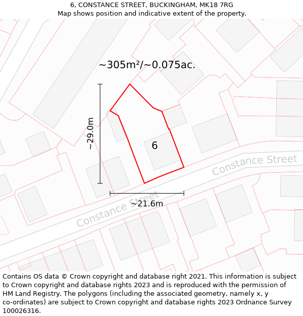 6, CONSTANCE STREET, BUCKINGHAM, MK18 7RG: Plot and title map