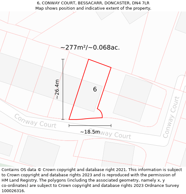 6, CONWAY COURT, BESSACARR, DONCASTER, DN4 7LR: Plot and title map