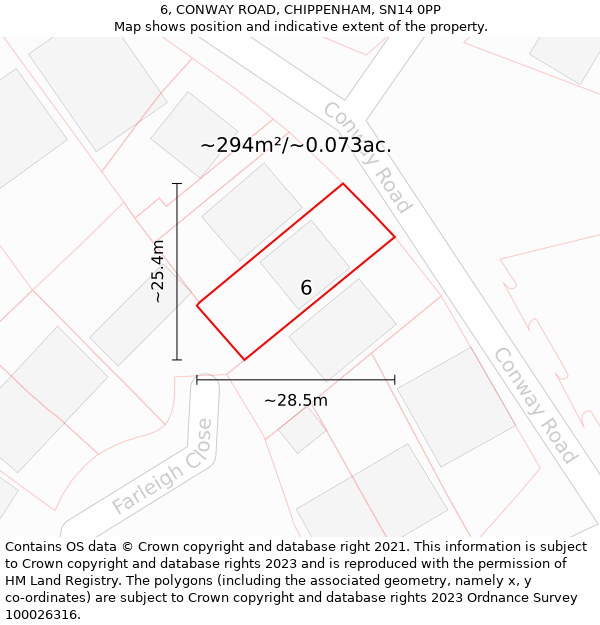 6, CONWAY ROAD, CHIPPENHAM, SN14 0PP: Plot and title map