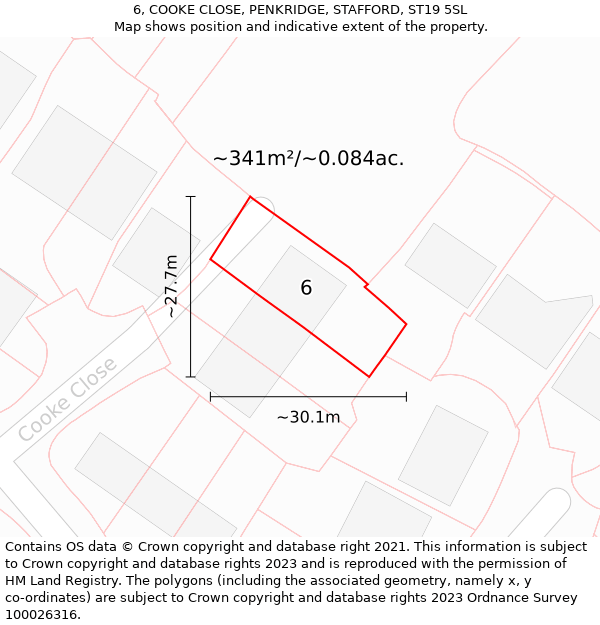 6, COOKE CLOSE, PENKRIDGE, STAFFORD, ST19 5SL: Plot and title map