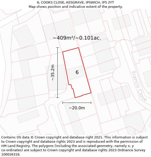 6, COOKS CLOSE, KESGRAVE, IPSWICH, IP5 2YT: Plot and title map