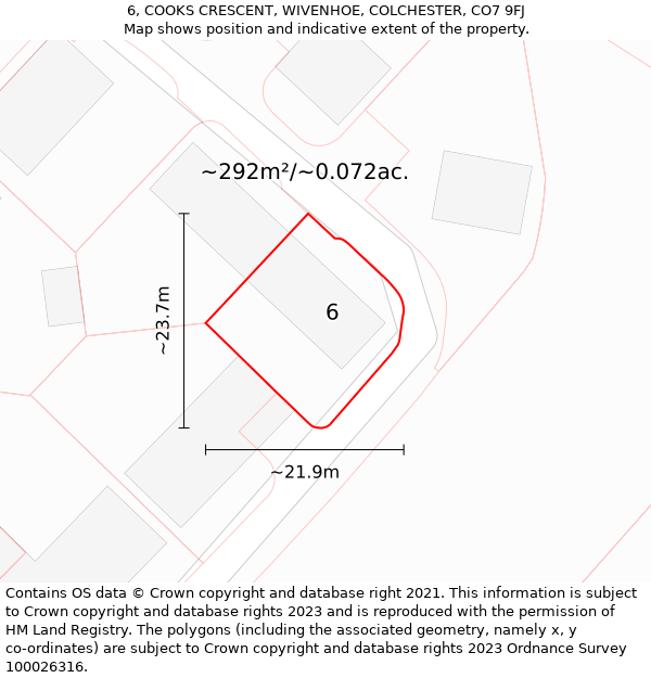 6, COOKS CRESCENT, WIVENHOE, COLCHESTER, CO7 9FJ: Plot and title map