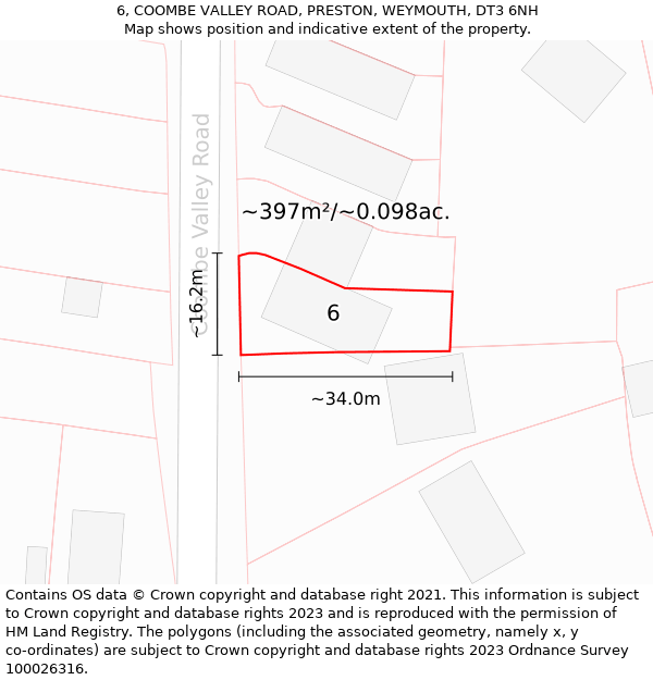 6, COOMBE VALLEY ROAD, PRESTON, WEYMOUTH, DT3 6NH: Plot and title map