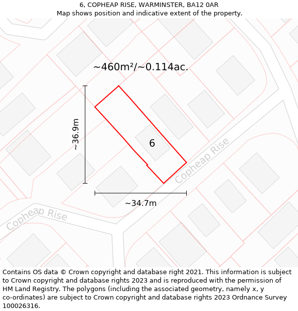 6, COPHEAP RISE, WARMINSTER, BA12 0AR: Plot and title map