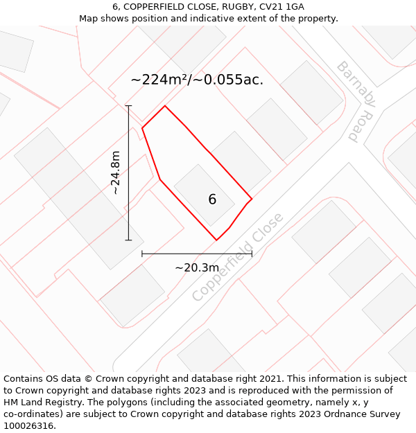 6, COPPERFIELD CLOSE, RUGBY, CV21 1GA: Plot and title map