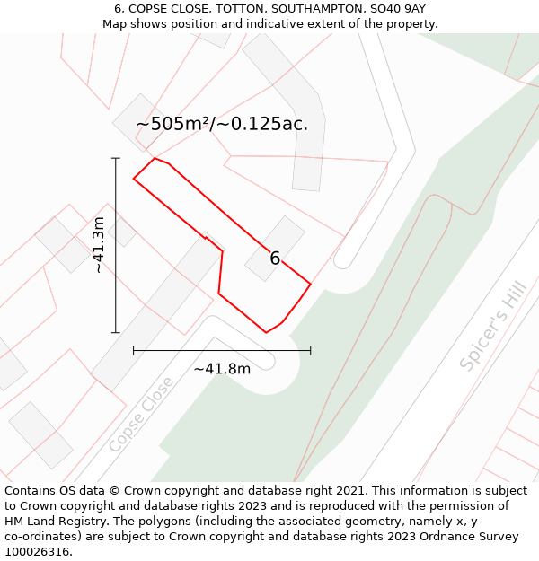 6, COPSE CLOSE, TOTTON, SOUTHAMPTON, SO40 9AY: Plot and title map