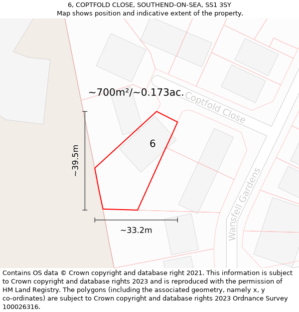 6, COPTFOLD CLOSE, SOUTHEND-ON-SEA, SS1 3SY: Plot and title map