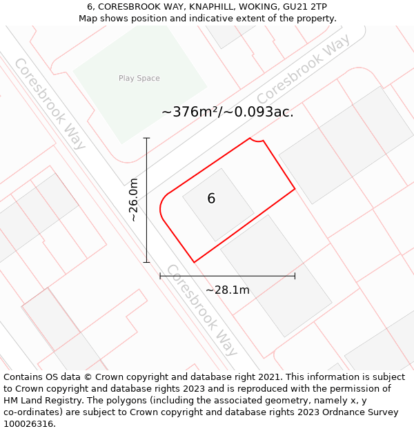 6, CORESBROOK WAY, KNAPHILL, WOKING, GU21 2TP: Plot and title map