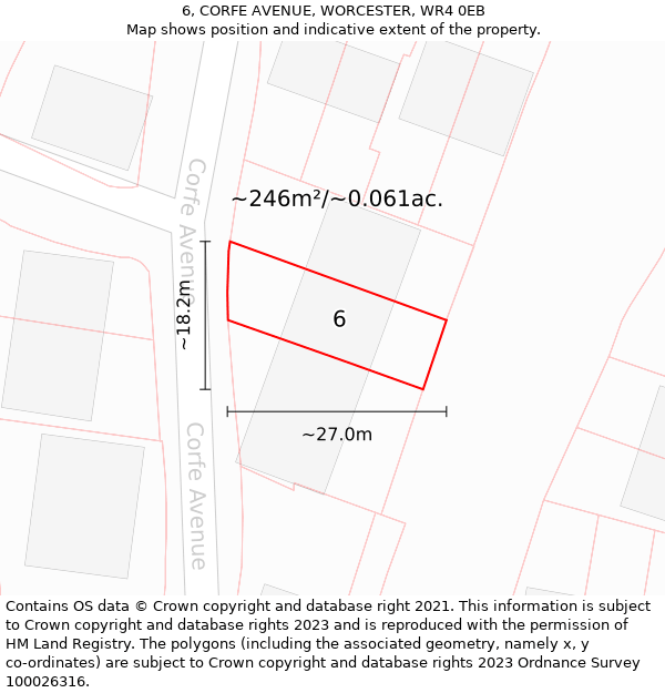 6, CORFE AVENUE, WORCESTER, WR4 0EB: Plot and title map