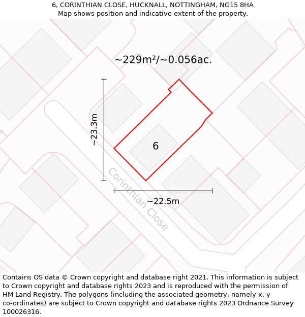 6, CORINTHIAN CLOSE, HUCKNALL, NOTTINGHAM, NG15 8HA: Plot and title map