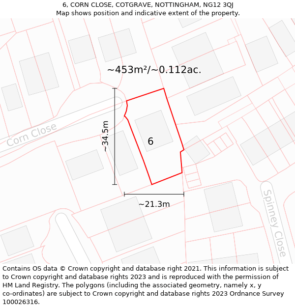 6, CORN CLOSE, COTGRAVE, NOTTINGHAM, NG12 3QJ: Plot and title map