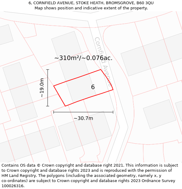 6, CORNFIELD AVENUE, STOKE HEATH, BROMSGROVE, B60 3QU: Plot and title map