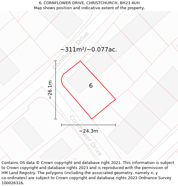 6, CORNFLOWER DRIVE, CHRISTCHURCH, BH23 4UH: Plot and title map