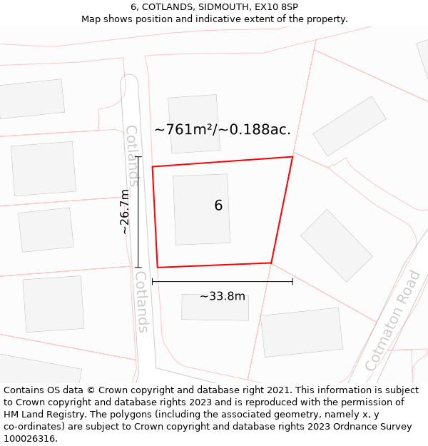 6, COTLANDS, SIDMOUTH, EX10 8SP: Plot and title map