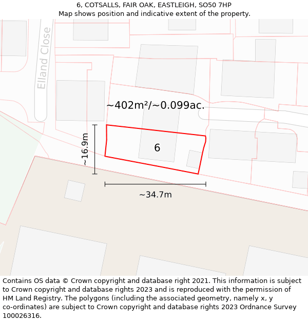 6, COTSALLS, FAIR OAK, EASTLEIGH, SO50 7HP: Plot and title map