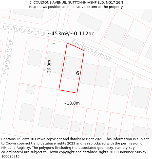 6, COULTONS AVENUE, SUTTON-IN-ASHFIELD, NG17 2GN: Plot and title map