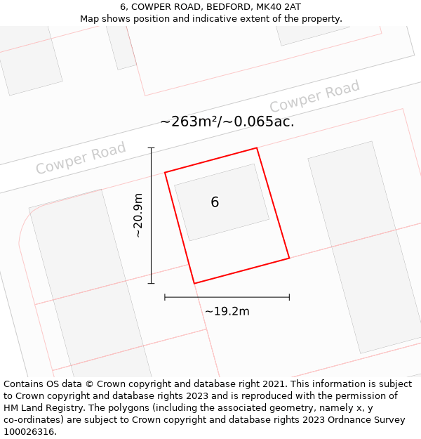 6, COWPER ROAD, BEDFORD, MK40 2AT: Plot and title map