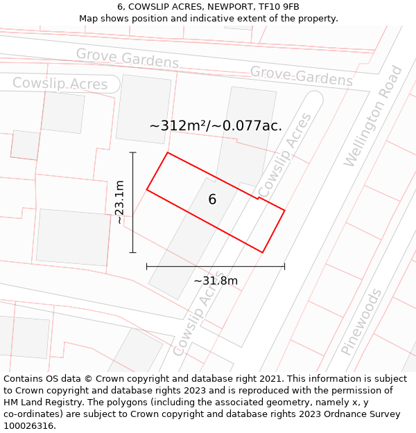 6, COWSLIP ACRES, NEWPORT, TF10 9FB: Plot and title map