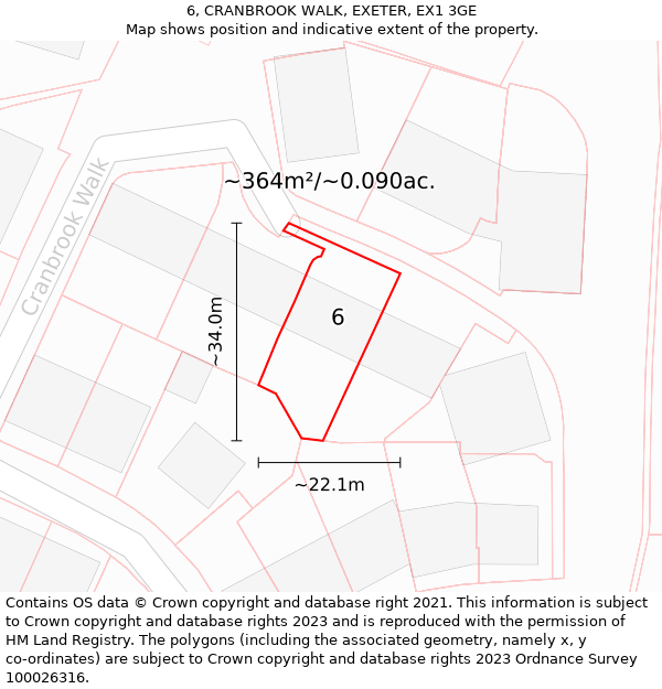 6, CRANBROOK WALK, EXETER, EX1 3GE: Plot and title map