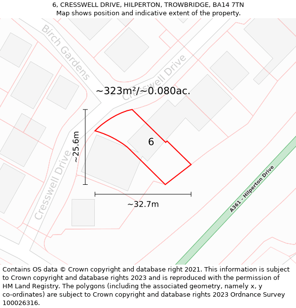 6, CRESSWELL DRIVE, HILPERTON, TROWBRIDGE, BA14 7TN: Plot and title map