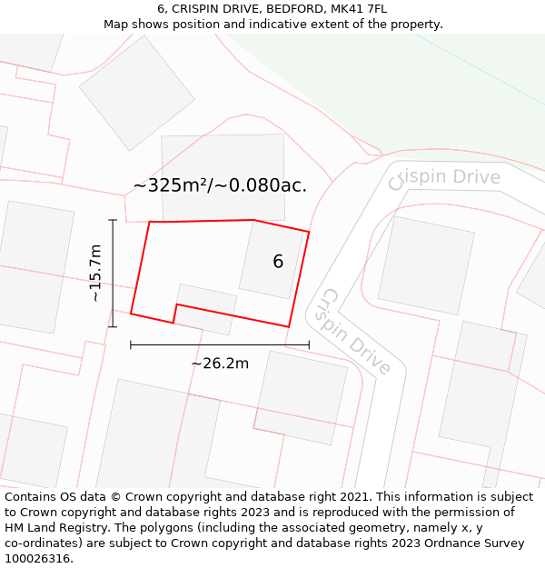 6, CRISPIN DRIVE, BEDFORD, MK41 7FL: Plot and title map