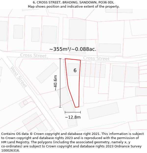 6, CROSS STREET, BRADING, SANDOWN, PO36 0DL: Plot and title map