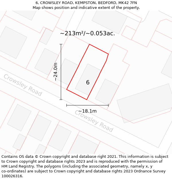 6, CROWSLEY ROAD, KEMPSTON, BEDFORD, MK42 7FN: Plot and title map