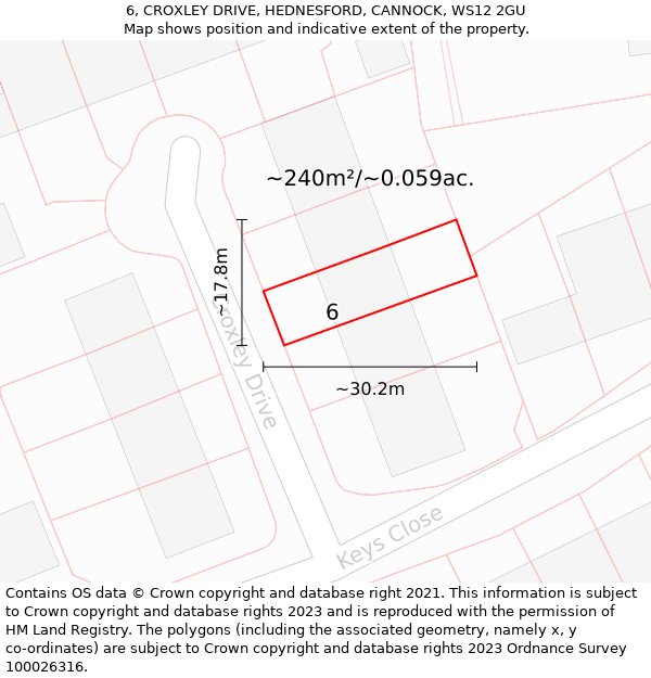 6, CROXLEY DRIVE, HEDNESFORD, CANNOCK, WS12 2GU: Plot and title map