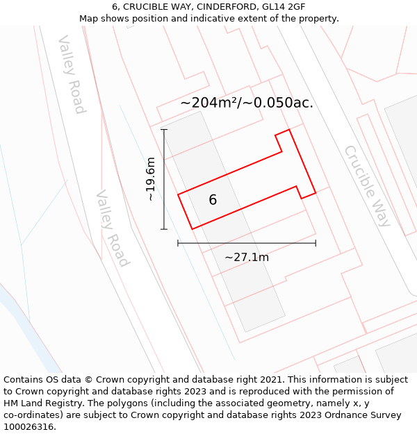 6, CRUCIBLE WAY, CINDERFORD, GL14 2GF: Plot and title map