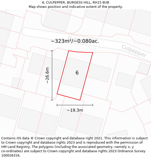 6, CULPEPPER, BURGESS HILL, RH15 8UB: Plot and title map