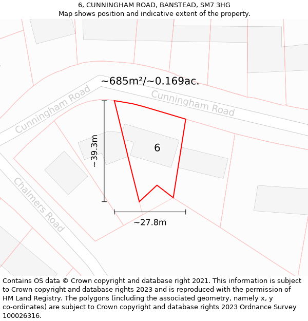 6, CUNNINGHAM ROAD, BANSTEAD, SM7 3HG: Plot and title map