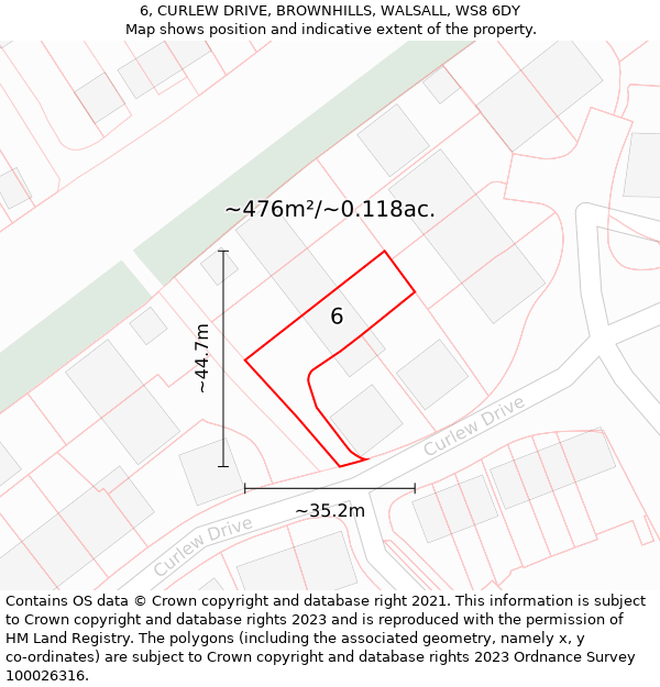 6, CURLEW DRIVE, BROWNHILLS, WALSALL, WS8 6DY: Plot and title map