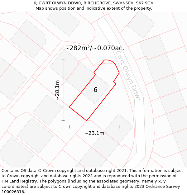 6, CWRT OLWYN DDWR, BIRCHGROVE, SWANSEA, SA7 9GA: Plot and title map