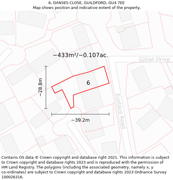 6, DANSES CLOSE, GUILDFORD, GU4 7EE: Plot and title map