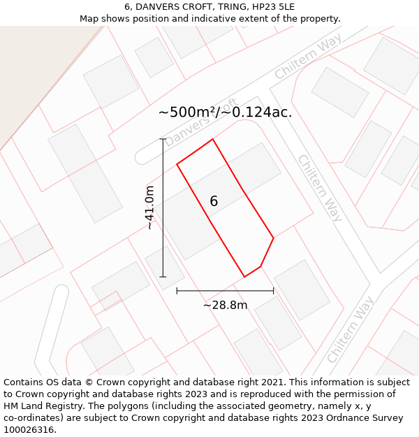 6, DANVERS CROFT, TRING, HP23 5LE: Plot and title map