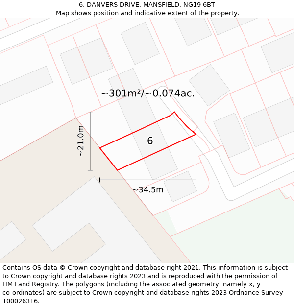 6, DANVERS DRIVE, MANSFIELD, NG19 6BT: Plot and title map