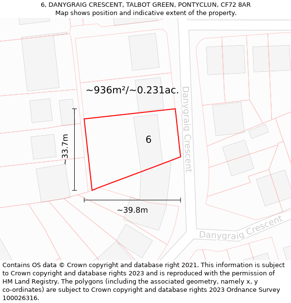 6, DANYGRAIG CRESCENT, TALBOT GREEN, PONTYCLUN, CF72 8AR: Plot and title map