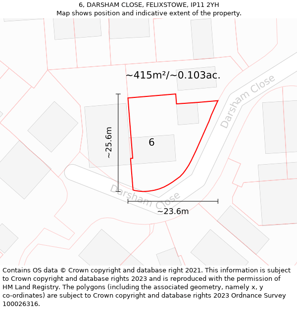 6, DARSHAM CLOSE, FELIXSTOWE, IP11 2YH: Plot and title map