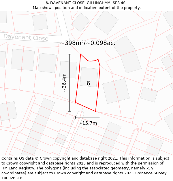 6, DAVENANT CLOSE, GILLINGHAM, SP8 4SL: Plot and title map