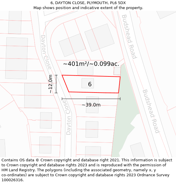 6, DAYTON CLOSE, PLYMOUTH, PL6 5DX: Plot and title map