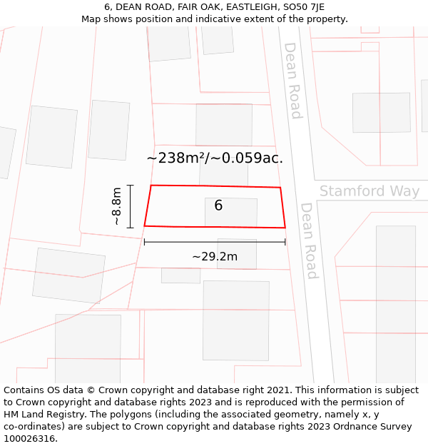 6, DEAN ROAD, FAIR OAK, EASTLEIGH, SO50 7JE: Plot and title map