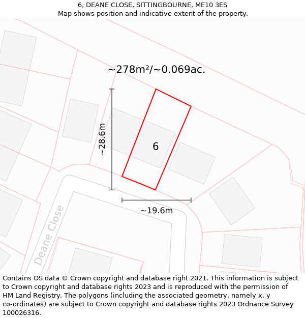 6, DEANE CLOSE, SITTINGBOURNE, ME10 3ES: Plot and title map