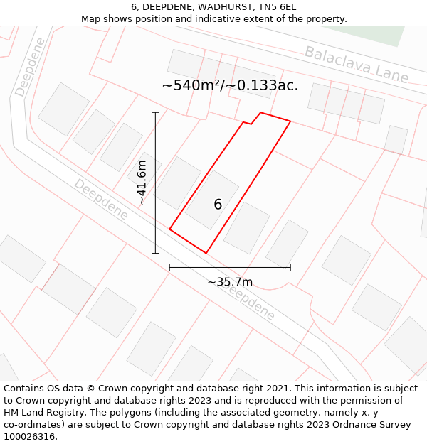 6, DEEPDENE, WADHURST, TN5 6EL: Plot and title map