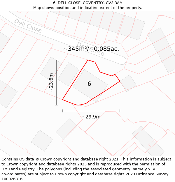 6, DELL CLOSE, COVENTRY, CV3 3AA: Plot and title map