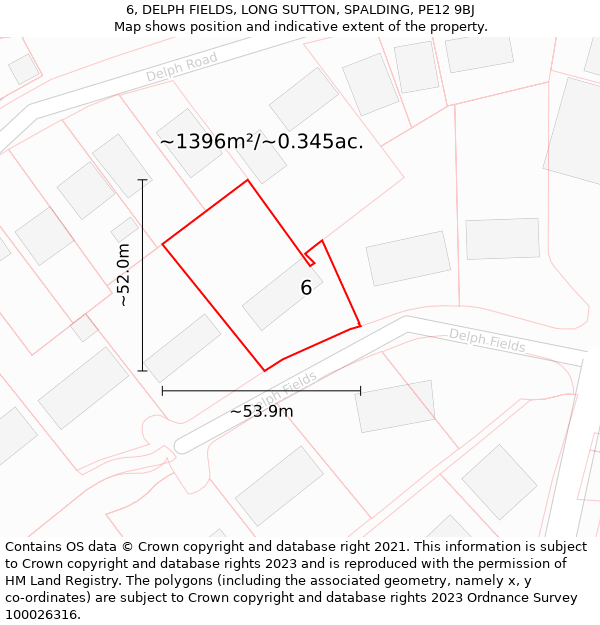 6, DELPH FIELDS, LONG SUTTON, SPALDING, PE12 9BJ: Plot and title map