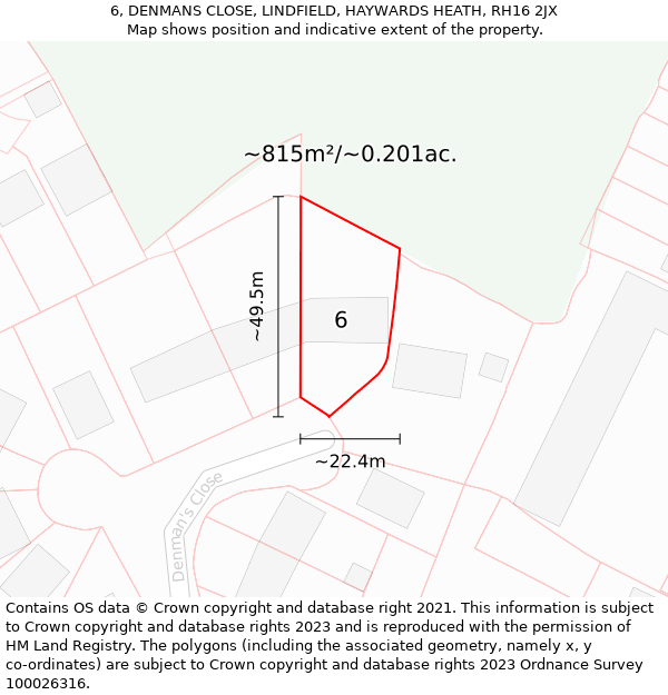 6, DENMANS CLOSE, LINDFIELD, HAYWARDS HEATH, RH16 2JX: Plot and title map